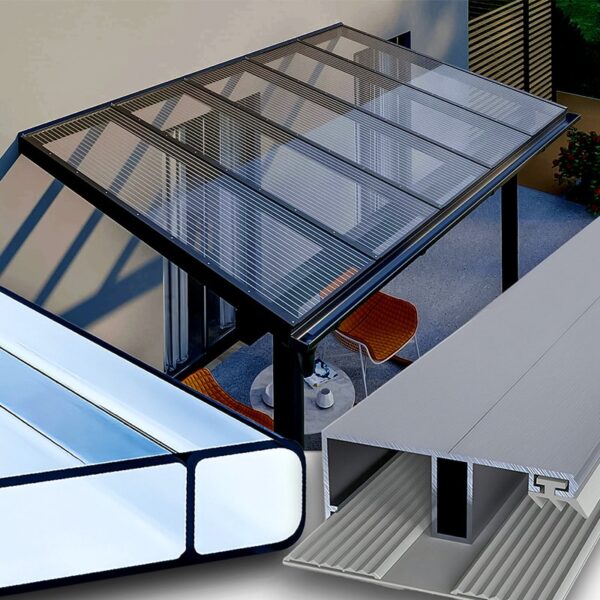 Terrassenüberdachung Doppelstegplatten 16 Mm Glasklar Farblos Alu Gummi 2 Fach Struktur Vertica 16:96 Acrylglas S&Amp;V Setgplattenversand Gmbh