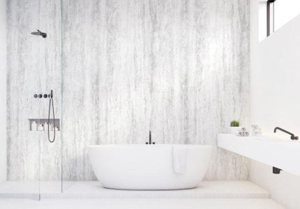 alu verbundplatte 3 mm alucom design travertin weiß duschrückwand
